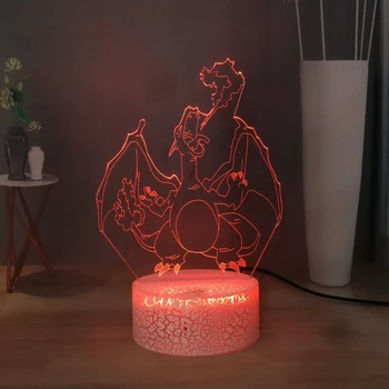 

Pocket Monster Cartoon Charizard LED Night Light Pokémon Bedroom Night Lamp USB Touch Bedside Lamp Switch Desk Lamp Kids Gift