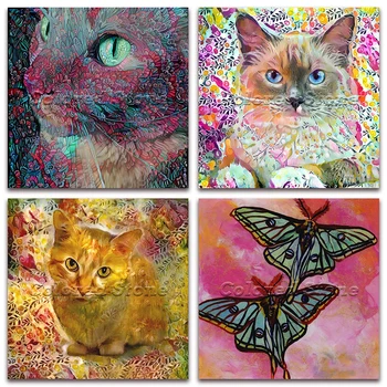 

5D Full Square Diamond painting embroidery Cross stitch Animals colorful cat butterfly kitten DIY Round Drill Drawing mosaic 148