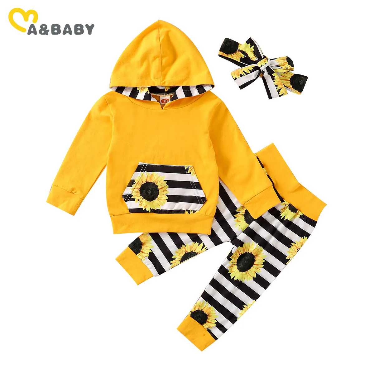 

Ma&Baby 3-24M Sunflower Newborn Infant Baby Girls Clothes Set Long Sleeve Pocket Hooded Tops Pants Outfits Toddler Girl Clothing