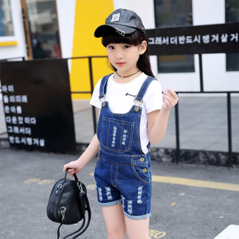 

2019 Denim Overalls for Girls Jeans Shorts Children Clothes Summer Girls Jumpsuit Kids Trousers for Girls 2 4 6 8 9 10 12 Years