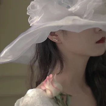 925 Sterling Silver Simple Word Natural Pearl Stud Earrings Women Noble Vintage Mother Day Jewelry Accessories Girlfriend Gift