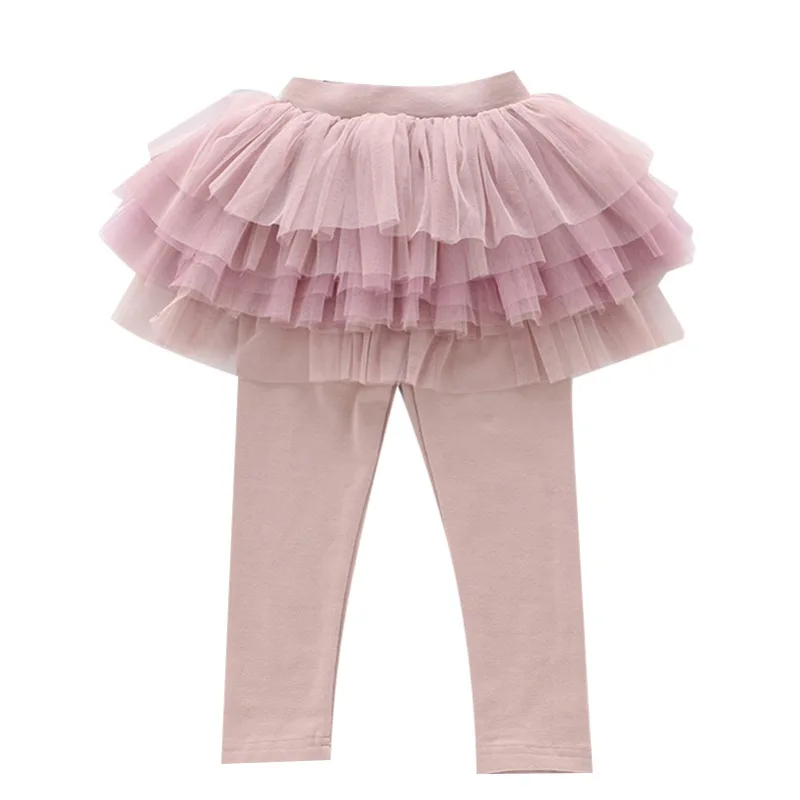 Модные хлопковые леггинсы для маленьких детей; сезон осень; сетчатая юбка для маленьких девочек; узкие длинные штаны - Цвет: Розовый