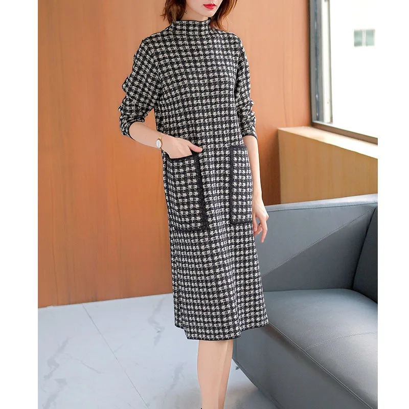 

Thick Thousands of Birds Jersey Dress Women's 2019 New Style Loose Base Mid-length over-the-Knee Sweater Dress