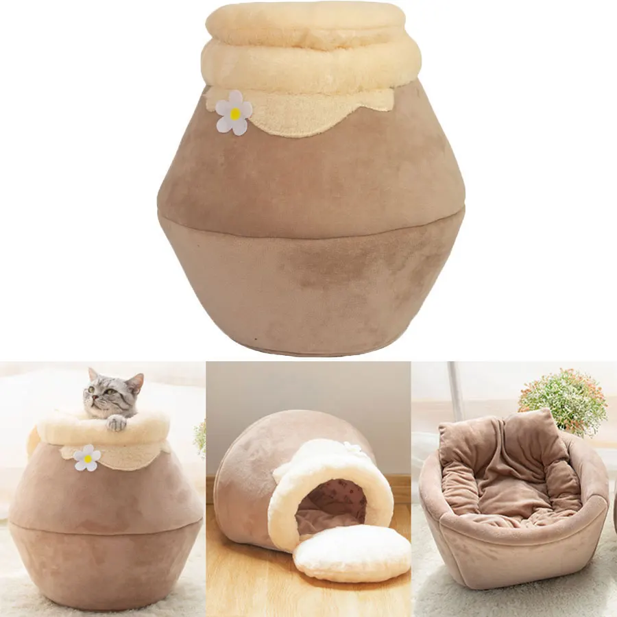  Foldable Cat bed honeypot shape Winter Warm Cat Cave bed Sleeping Mat With pillow Cat Sleeping Bag 