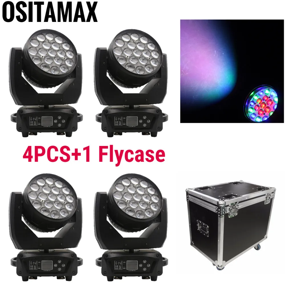 4+ flycase светодиодный зум-луч моющаяся движущаяся головка 19X15 Вт RGBW DMX Disco вечерние светильник s RGBW 4в1 сценическое оборудование вращающийся движущаяся головка светильник