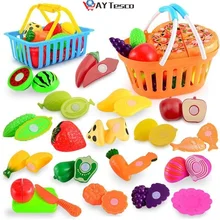 Juguetes de simulación de plástico para niños, conjunto de frutas y comida, verduras cortadas, juego de cocina, regalos de cumpleaños