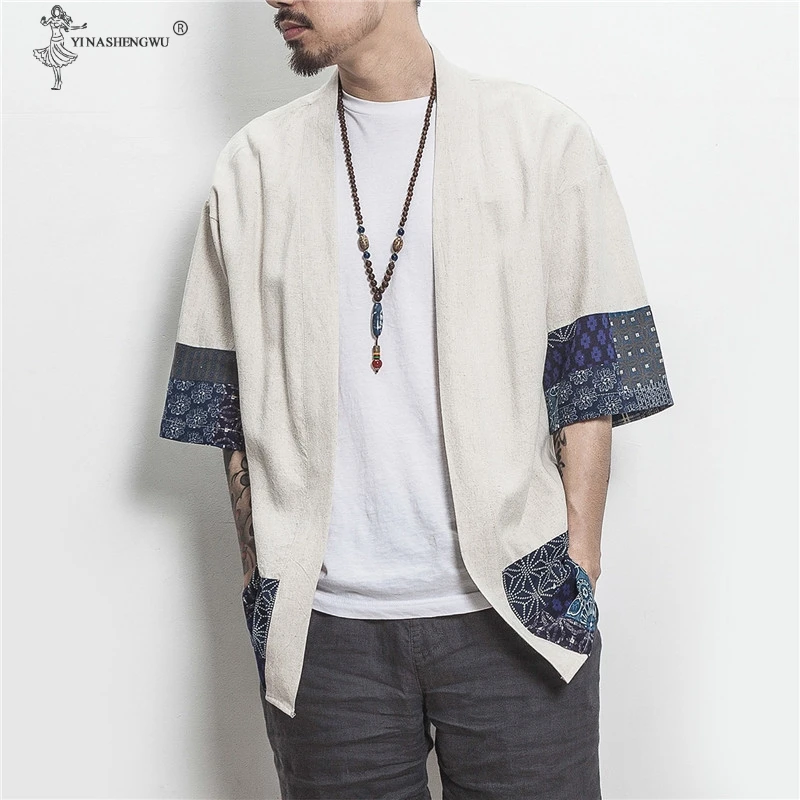 Japanese Kimono Men Cardigan Streetwear Yukata Male Shirt Haori Mens Kimono Shirt Traditional Japanese Samurai Clothing 5XL