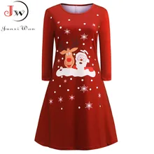 Красное платье с принтом для рождественской вечеринки, женское осеннее платье с длинным рукавом, винтажное зимнее платье, повседневное ТРАПЕЦИЕВИДНОЕ элегантное платье