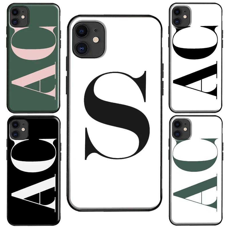 

Large pink initials black background For iPhone 12 Pro Max mini Case For iPhone 11 Pro Max XS XR X 6S 7 8 Plus SE 2020 Cover