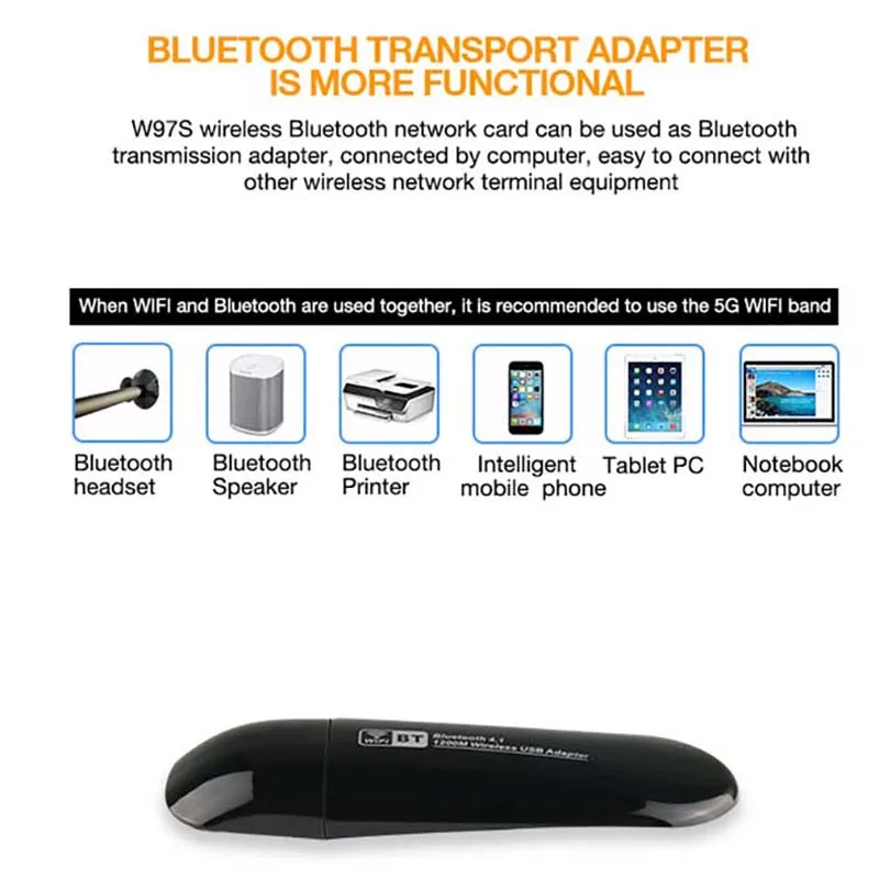 Zapo W97S модный Мини 5 ГГц Usb 3,0 Wifi точка доступа Добавить Bluetooth 4,1 Беспроводной Ac 1200 Мбит/с адаптер сетевая карта для настольного ноутбука