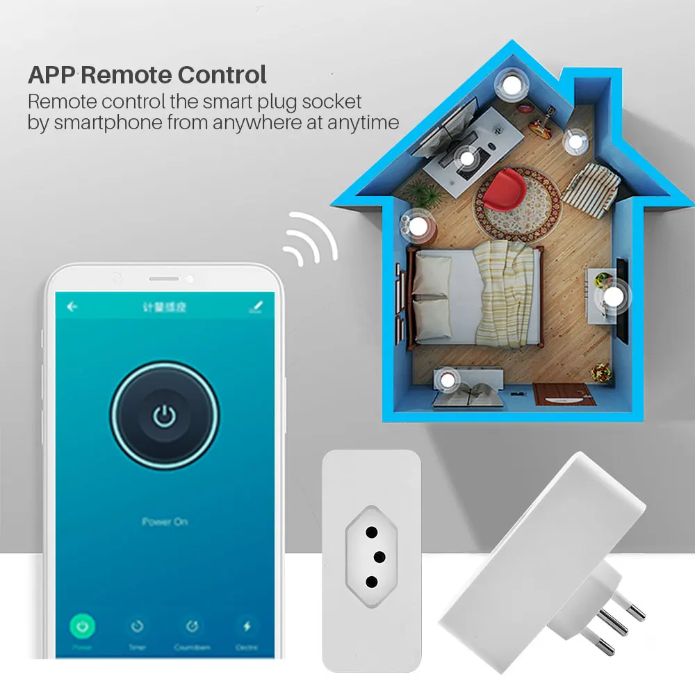 16A Smart Plug Brazil WiFi Tuya Intelligent Power Monitor Socket Timing SmartLife APP Remote Compatible With Alexa Google Home, smart plug