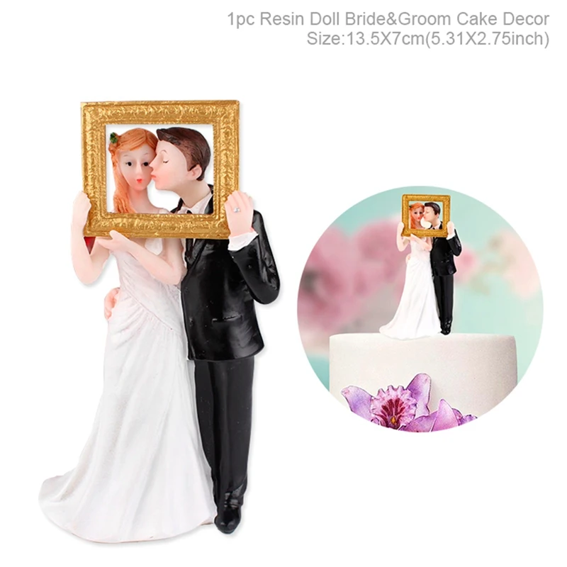 Wedding Cake Topper9 Многоразовые романтические Жених Невеста жених Смола статуэтка Свадебные топперы на свадебный торт Свадебные украшения Свадебные аксессуары - Цвет: Wedding Cake Topper9