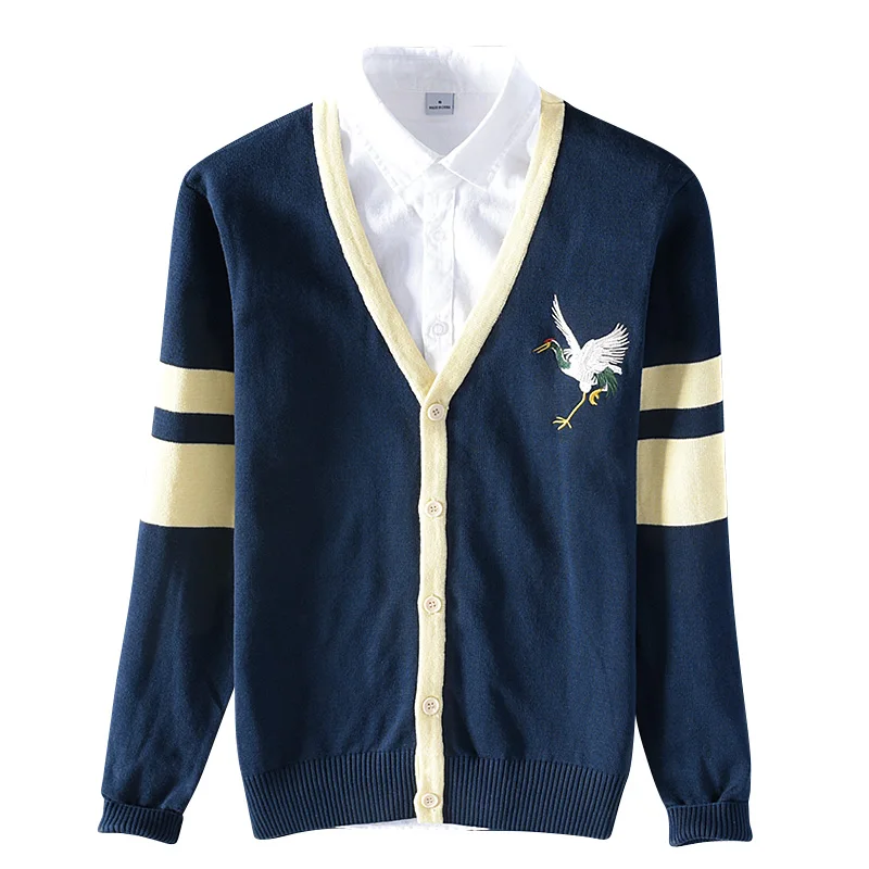 Pull Homme Модный корейский стиль Тонкий свитер для мужчин высокого качества из чистого хлопка с вышивкой животных Мужской трикотажный кардиган рубашка