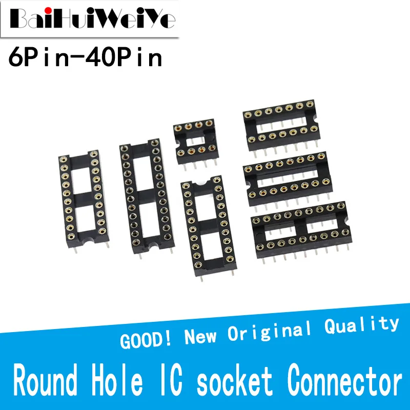 10PCS/Lot Round Hole IC Socket Connector DIP 6 8 14 16 18 20 24 28 32 40 Pin Sockets DIP6 DIP8 DIP14 DIP16 DIP18 DIP20 DIP40 Pin