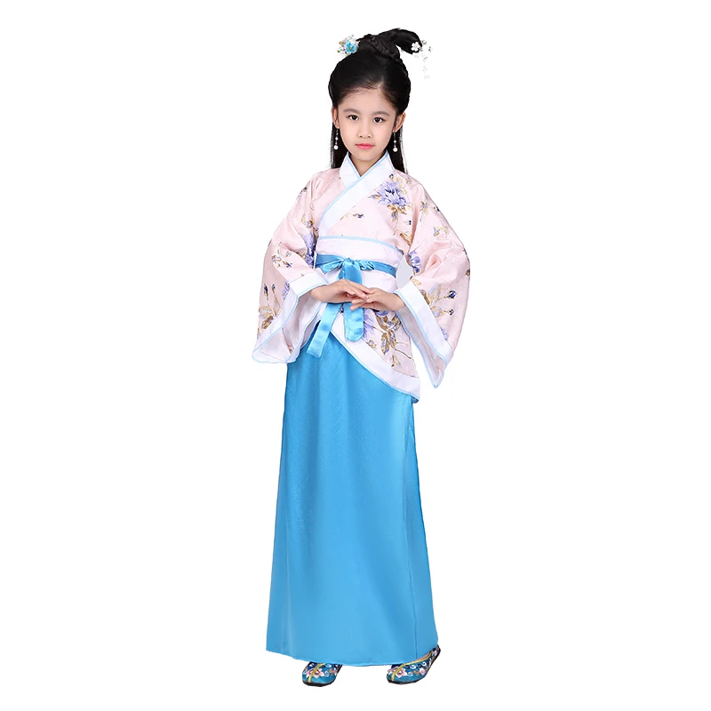 Детская одежда в китайском стиле для девочек; одежда для выступлений; одежда для певицы; одежда для сцены; костюм для народных танцев; костюм принцессы; платье феи - Цвет: Blue