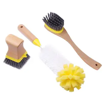 

3pcs/Set Sponge Brushes Cleaners Washing Scrubber For Kitchen Wooden Handle Washing Brush Cleaner For Floor Dishes Cleaning