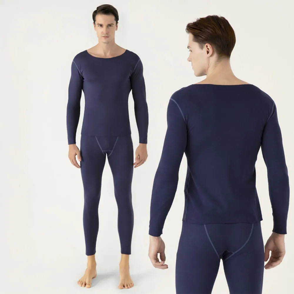 Oversize Men Double-Faced Fleece Thick Seamless Thermal Underwear Winter Long Johns Solid Bottoming Shirt Suit mens thermal long johns