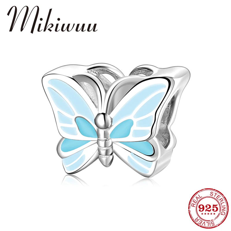 

Original Hot 925 Sterling Silver Beautiful Enamel indigo Butterfly Charm Beads Fit Pandora Charm Bracelets for Women DIY Jewelry