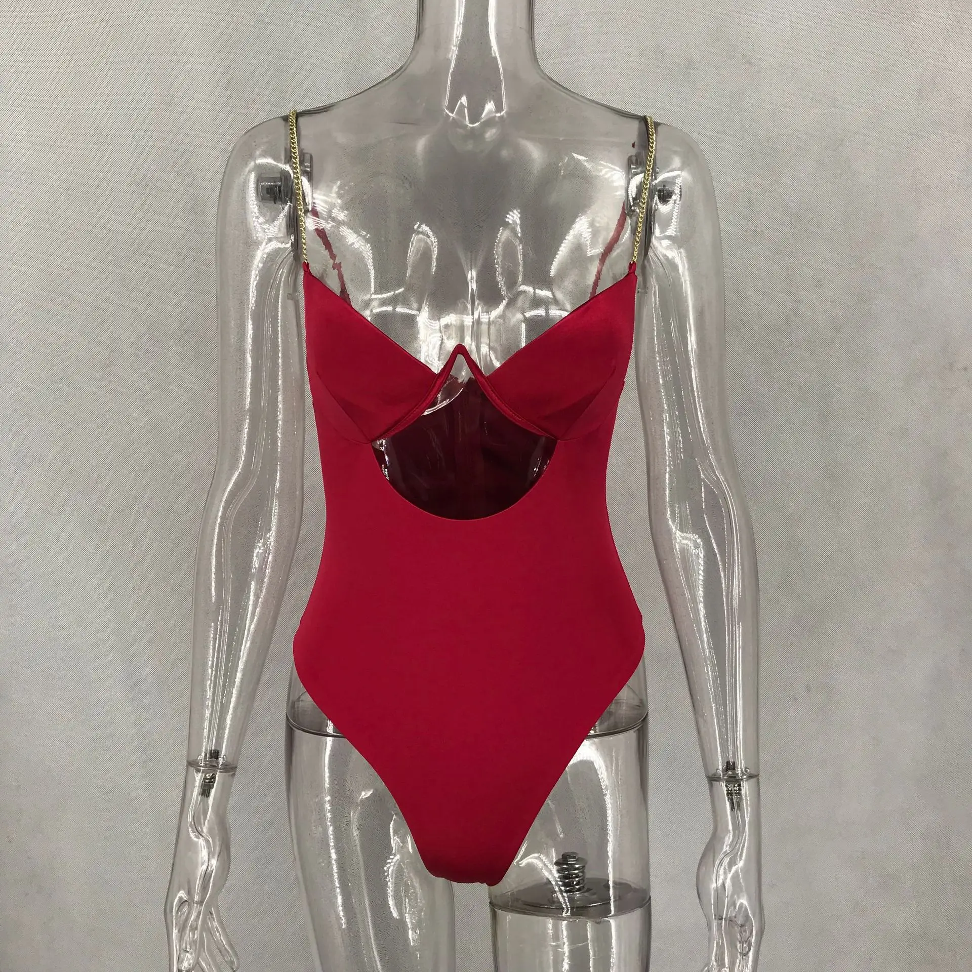 Сексуальный красный атласный летний Боди Женский Облегающий комбинезон на