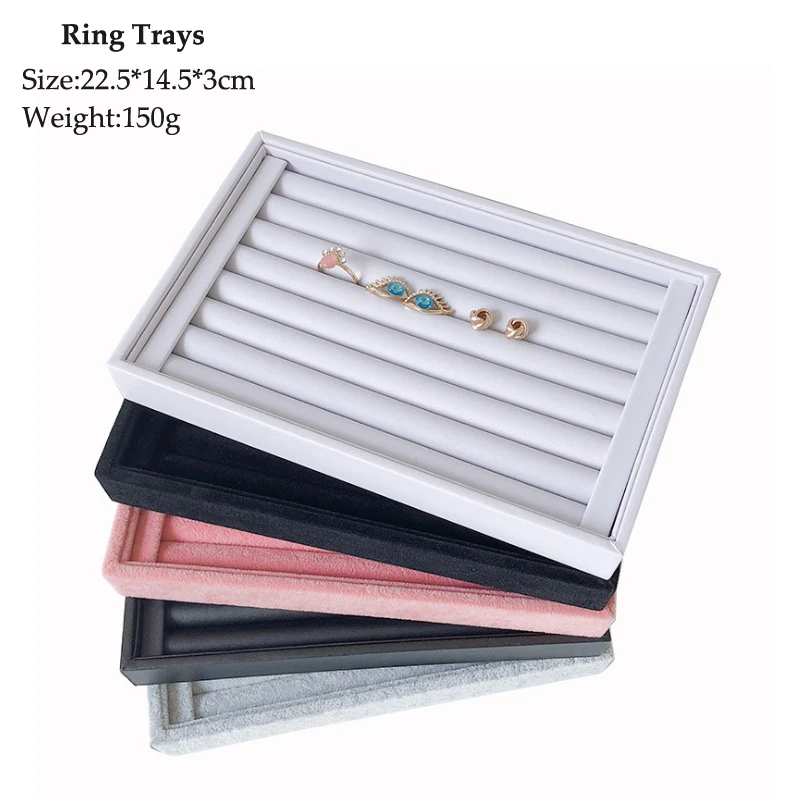 New Velvet Jewelry Flat Trays Box Earring Rings Storage Box Jewelry Case Display Convenient Charming Women Rings Trays Makeup
