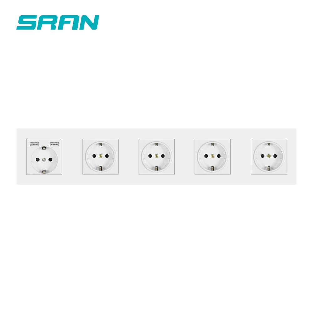 Настенная розетка SRAN 16 А европейского стандарта с usb разъемом и 5 рамами 430 мм * 86
