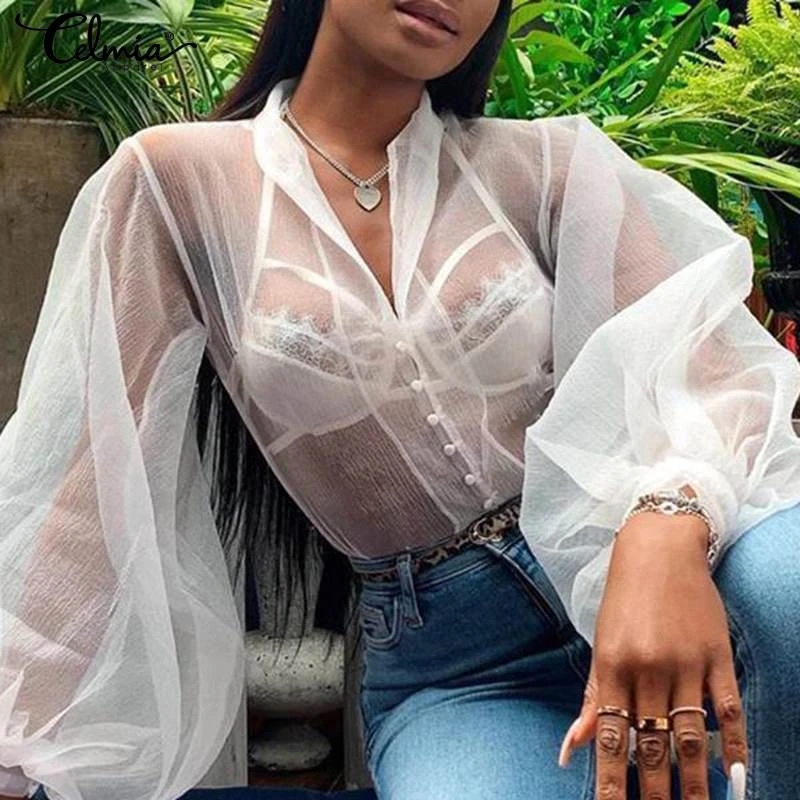 women's plus size sheer tops