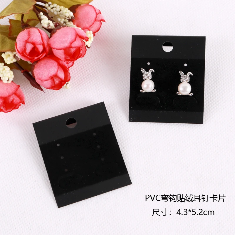 

200pcs Black Plastic Velvet Card Earring Display Cards Cheap Jewelry Ear Studs Packaging Cardboard Supplier Customize Logo 4x5cm