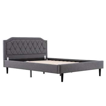 

Upholstered Bed with Diamond Buckle Decoration Linen Dark Gray Queen