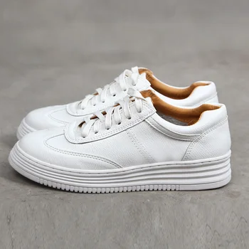 

Fashion natural Genuine Leather Women Sneakers white Shoes Lace up Tenis Feminino Zapatos De Mujer Platform Women Casual Shoes