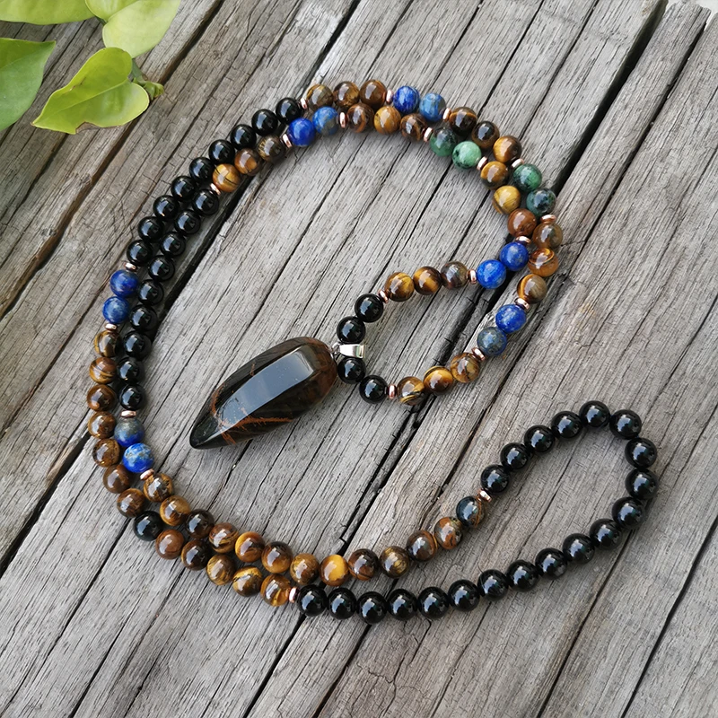 8mm Natural Stone Beads Lapis Tigers Eye Healing JapaMala Sets Spiritual Jewelry Meditation Mala Inspirational 108 Mala Beads mala necklace