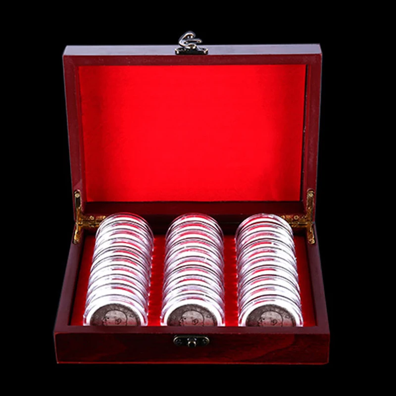

30pcs 21.5*18*6.5cm Round Wood Box Coins Holders Storage Container Case Wooden Display Collection Box Wood+Plastic