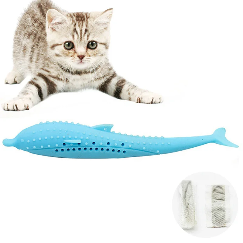 

Hot Pet Cat Fish Shape Toothbrush with Catnip Pet Eco-Friendly Silicone Molar Stick Teeth Cleaning Toy D6