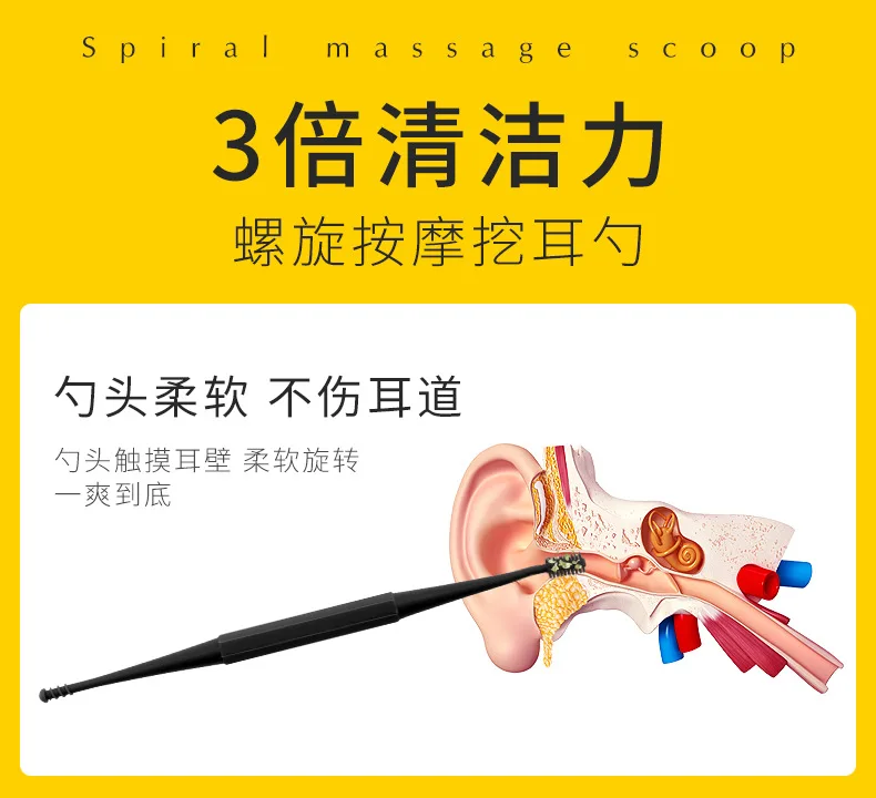 Earwax Removal Tool Sets Spiral Silicone Stainless Steel Ear Cleaner Sticks Springs Ear Wax Remover Wand Spiral Scoop Ears Care