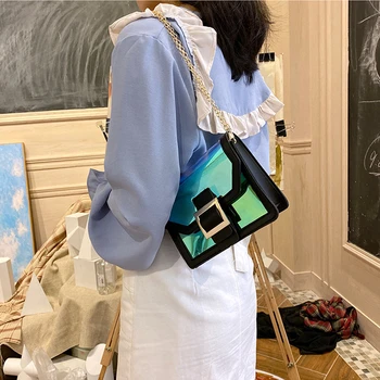 

Transparent Bag Clear Shoulder Bag handbags Women Candy colors PVC Jelly Small Square Bag Handbag Laser Holographic Shoulder Bag