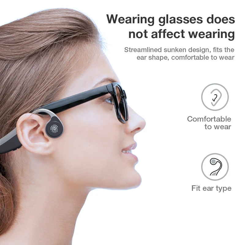 Sport Bone Conduction Bluetooth Headset Wireless with Microphone Touch Type Bilateral Stereo Waterproof Multipoint Link USB 5.0