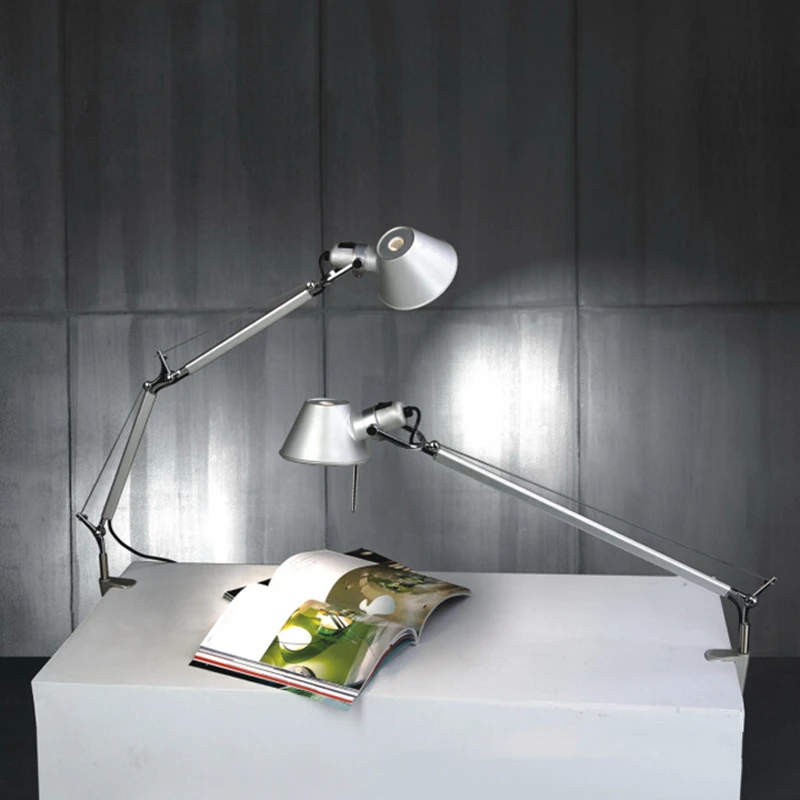 Adjustable Long Swing Arm Desk Lamp Modern Fashion Silver Aluminium Office Reading Study LED Clamp Desktop Table Light with Clip 4