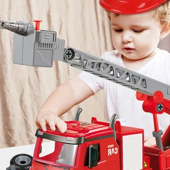 

Kids Assembled Toy Car Detachable Disassembly Sound and Light Fire Ladder Car Toy Fire Truck Car Vehicle Model for Gift