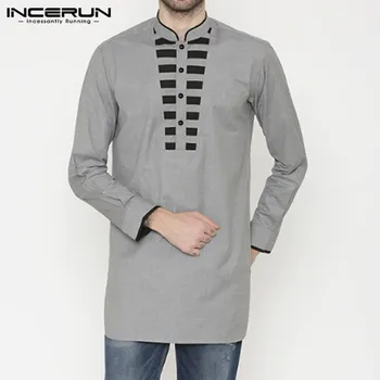

INCERUN Vintage Men Printed Shirt Stand Collar Retro Long Sleeve Ethnic Style Tops High Quality Mens Shirts Indian Clothes S-5XL