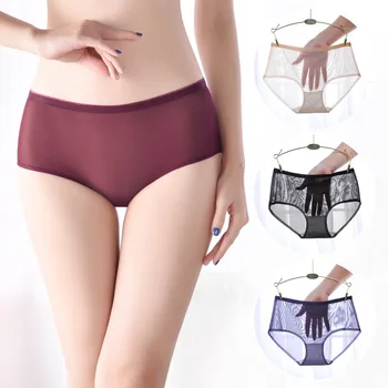 

Rubick Women's Sexy Mesh Febric Seamless Underwear Ultra-thin Large Size Transparent Soft Panties Briefs Lingerie