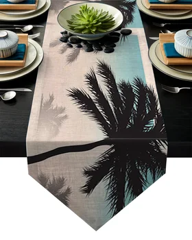 

Seaside Palm Trees Summer Landscape Table Runner Table Flag Home Party Decorative Tablecloth Table Runners for Wedding