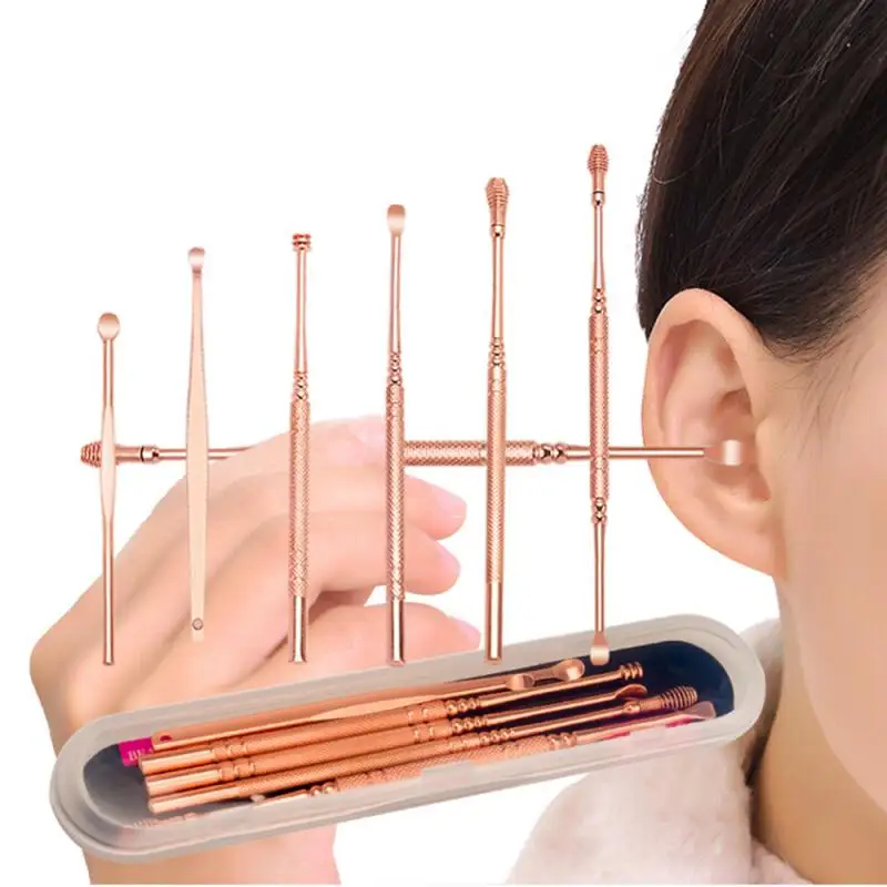 6 Pcs/Set Portable Ear Wax Pickers set Stainless Steel Earpick Remover Clean Tool Set Travel Adult Kids | Красота и здоровье