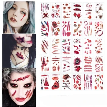 

300 sheets Halloween Tattoo Sticker Bloody Scar Sticker Temporary Tattoo Masquerade Prank Makeup Props Party Cosplay Costume