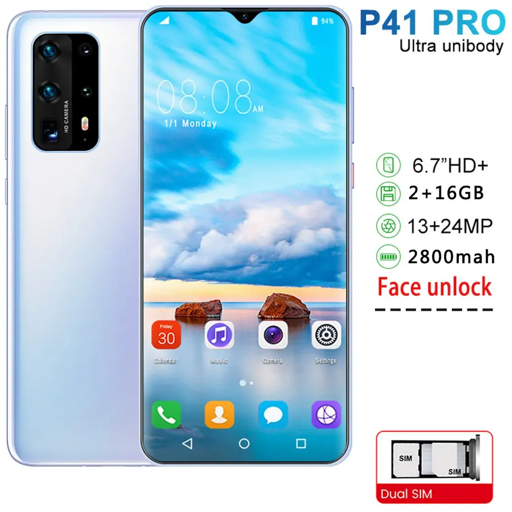 Смартфон P41pro 6 7 дюйма 2 + 16 ГБ телефон с технологией распознавания лица|Рации| |