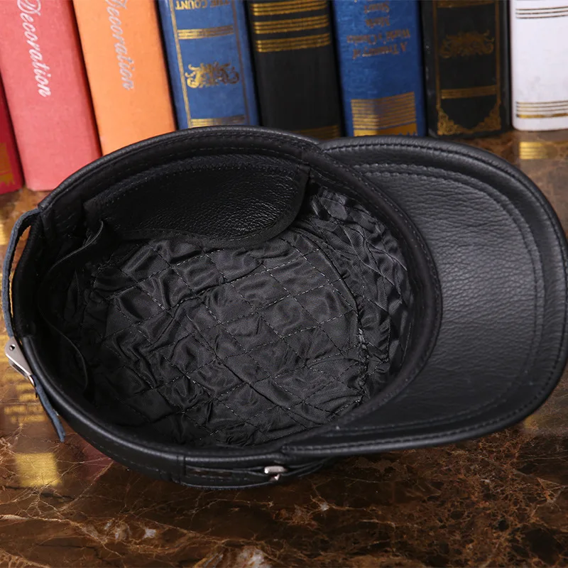 Натуральная Кожаная шапка с мехом сезонные мужские плоские шапки, уличная Кожаная шапка для отдыха, наушники, стеганые шапки из настоящего меха