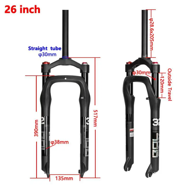 

BOLANY Snow Bike Front Fork For A Bicycle 26inch Aluminum Alloy Air Gas Fat Fork Bike For 4.0"Tire Bicycle Accessories