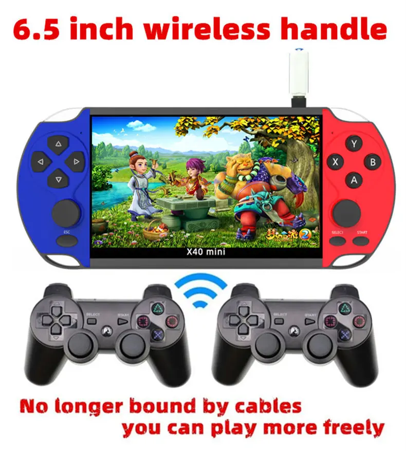 CZT 6.5-inch Colorful wireless double player game console built-in 9100 games  arcade/neogeo/gbc/snes/fc/md multi-emulator mp4