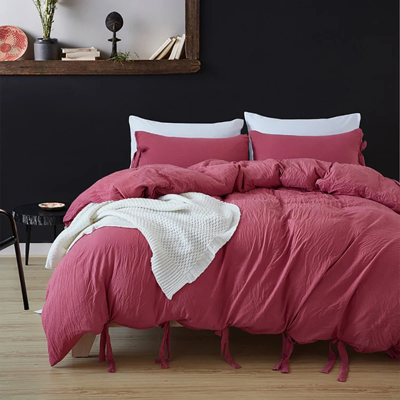 

Beddeing Set Queen Size Solid Color Dutvet Cover Sets Washed Lace Bed Linen Comforters Single Double King Quilt With Pillowcase