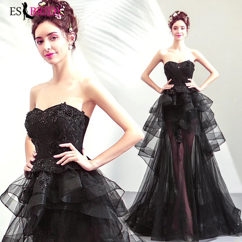 

Black Long Evening Dresses 2019 ES30119 A-Line strapless Elegant Formal Party Gowns