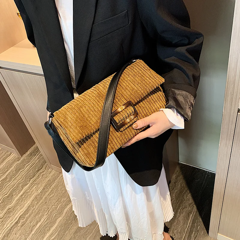 

2019 Autumn And Winter New Style Corduroy Clutch Europe And America Style Shoulder WOMEN'S Bag