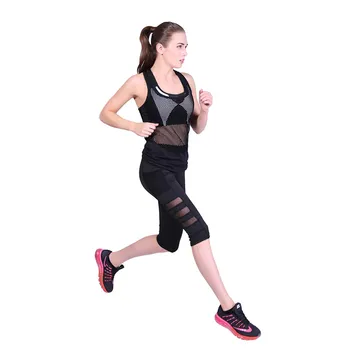 

Women Mesh Patchwork Leggings High Waist Knee-length Fitness Legging Casual Solid Color Pockets Women Workout Leggings